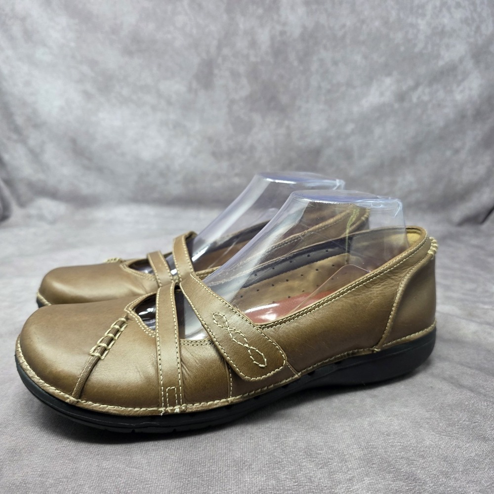 Clark's Unstructured Women's 8.5 Mary Jane Flats Brown Leather Slip On Shoes